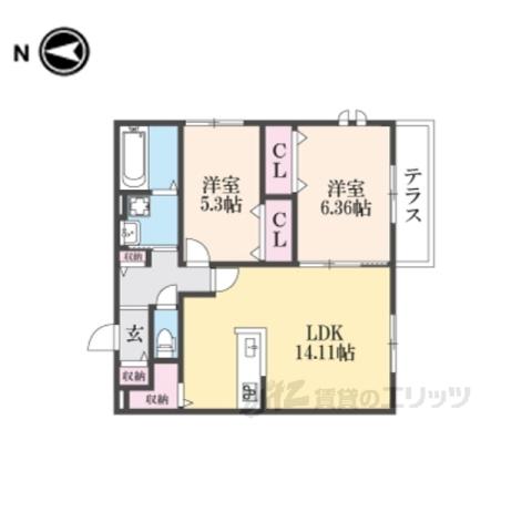 ルミエール野間北(2LDK/1階)の間取り写真