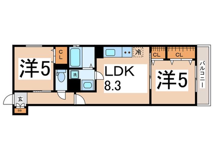 クリエオーレ東石切町(2LDK/1階)の間取り写真