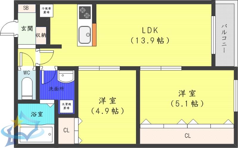 ATLANTIS HASSAMU(2LDK/4階)の間取り写真