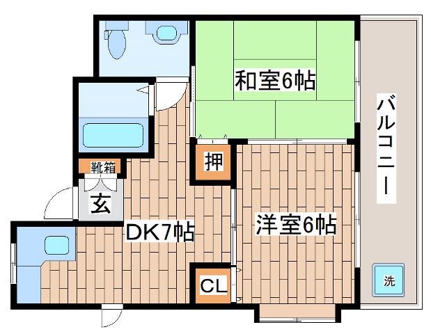 クレール甲南(2DK/4階)の間取り写真