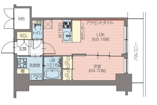 プレジオ恵美須(1LDK/2階)の間取り写真