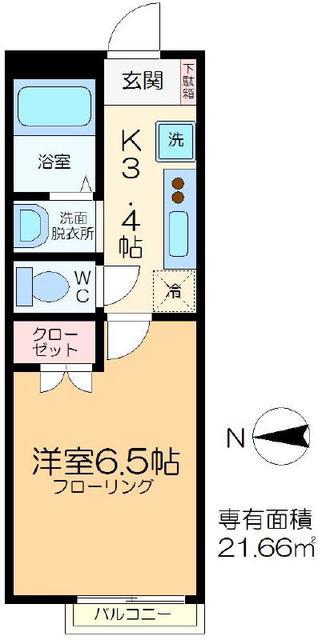 アーカスKVI(1K/1階)の間取り写真