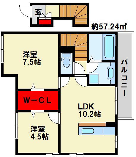 ボヌール(2LDK/2階)の間取り写真