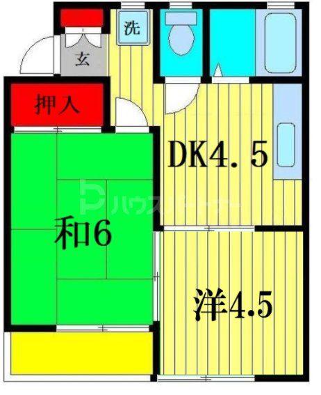 ファミールハイツB棟(2DK/1階)の間取り写真