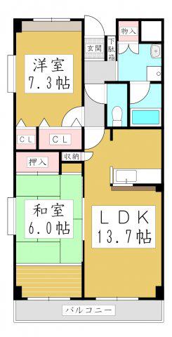 TK加藤ビルフレージェ(2LDK/4階)の間取り写真