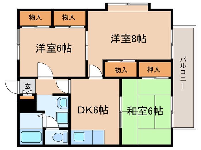 エステートピア瀬田B(3DK/1階)の間取り写真