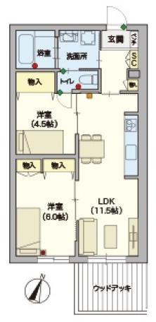 浦和領家ヴェルデ(2LDK/1階)の間取り写真