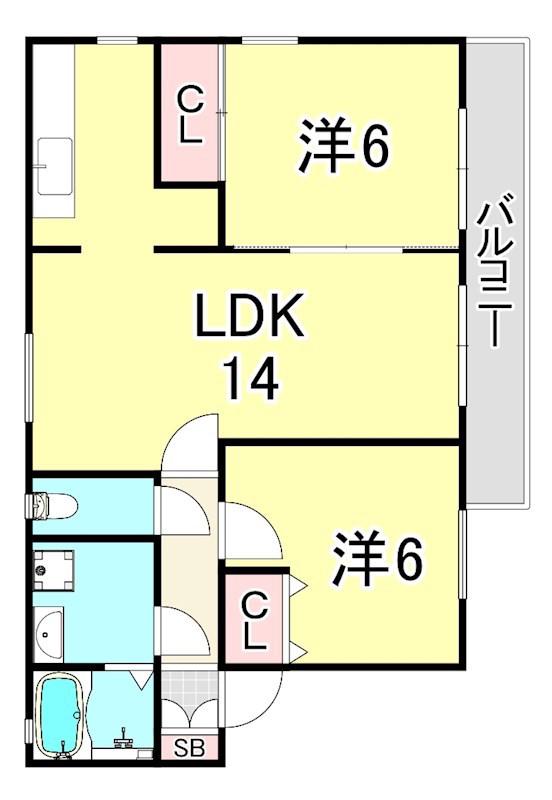 アビタシオン仁川III(2LDK/2階)の間取り写真