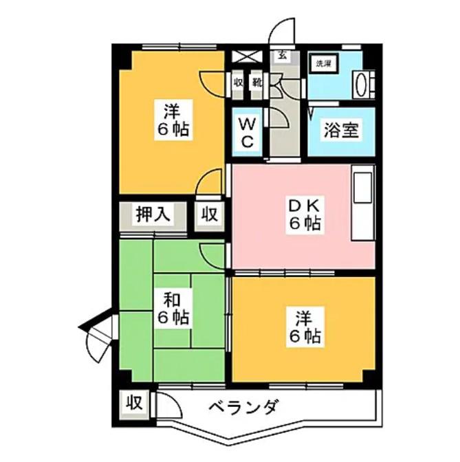 京王高尾線 狭間駅 車で5分 3階建 築38年(3DK/2階)の間取り写真