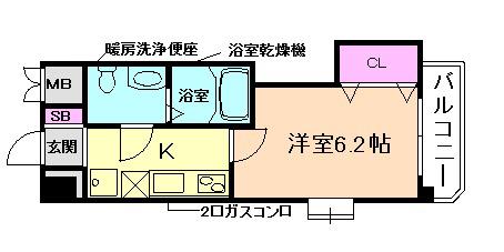 ラグゼ東三国II(1K/6階)の間取り写真