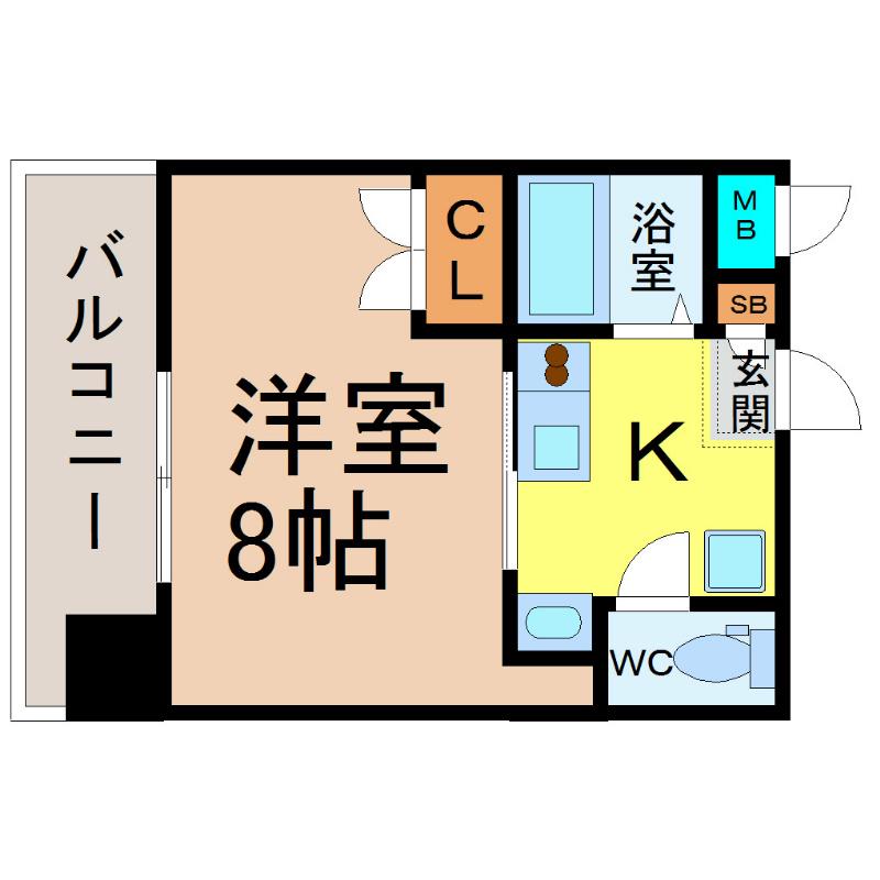 パルティール上前津(1K/9階)の間取り写真