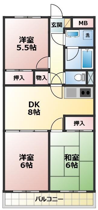 アフィニス原木(3DK/2階)の間取り写真