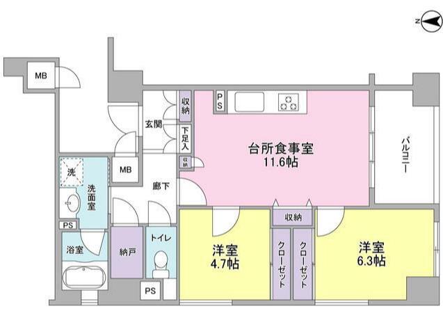デュエット北千住セレナ(2LDK/5階)の間取り写真