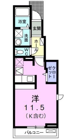 シュクレポワール(ワンルーム/1階)の間取り写真
