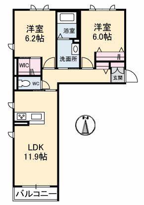 シャーメゾン上河原 B棟(2LDK/2階)の間取り写真
