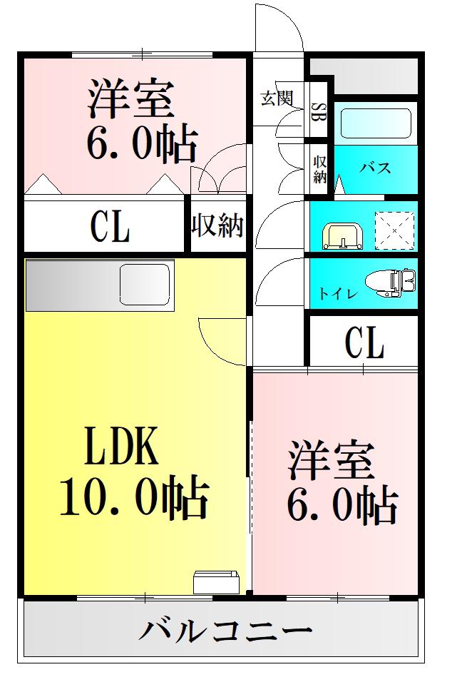 BAU柳生(2LDK/3階)の間取り写真