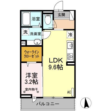 サブリナガーデン米沢城南(1LDK/2階)の間取り写真