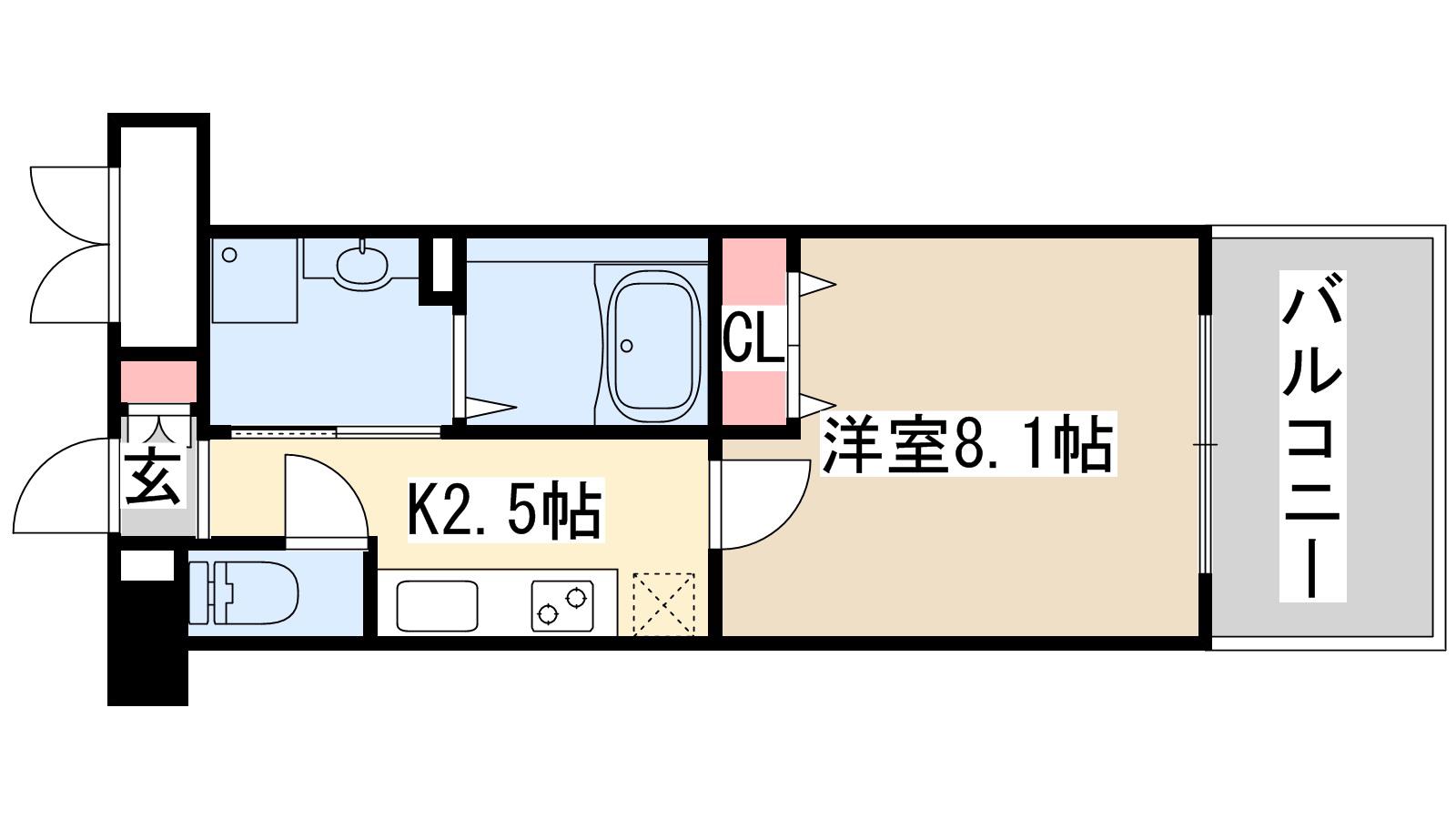 新神戸VITA(1K/8階)の間取り写真