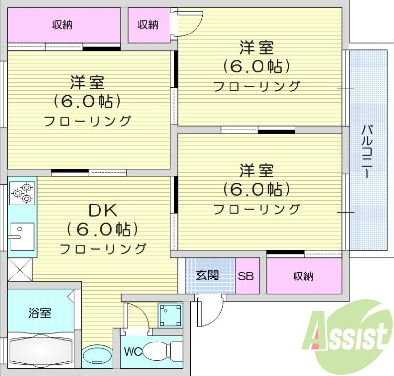 セジュール舘Ⅲ(3DK/2階)の間取り写真