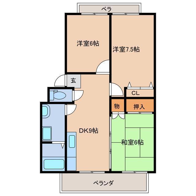 TWINSII(3DK/1階)の間取り写真