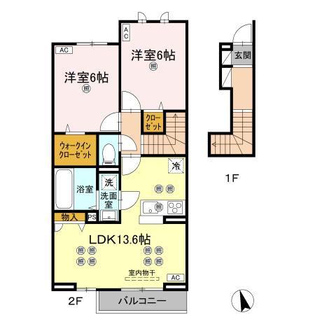 ローゼン太田(2LDK/2階)の間取り写真