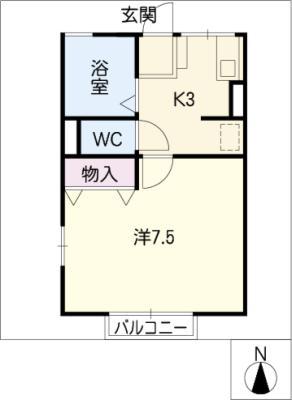 レッカK2(1K/2階)の間取り写真