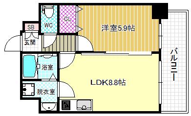 S-FORT福島LALUNA(1LDK/8階)の間取り写真