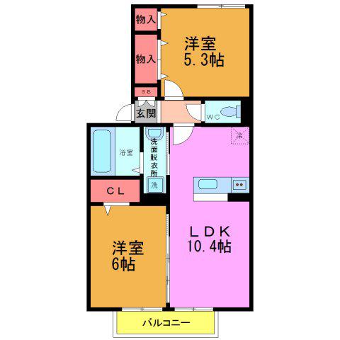 エトワール松戸A(2LDK/2階)の間取り写真