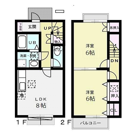 ベルヴェデール(2DK/1階)の間取り写真