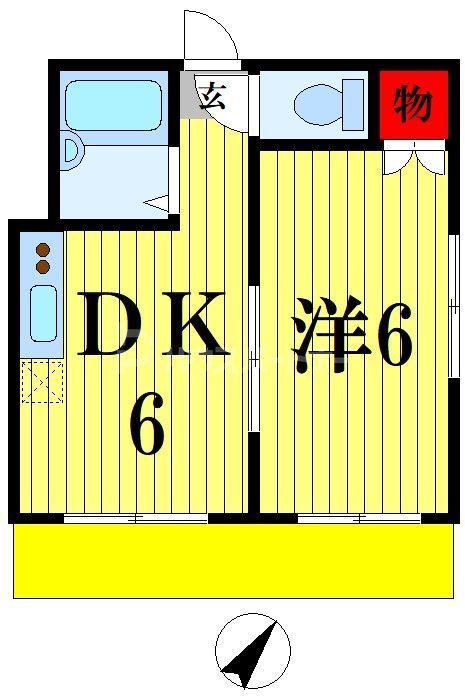 北小金第15レジデンス(1DK/1階)の間取り写真