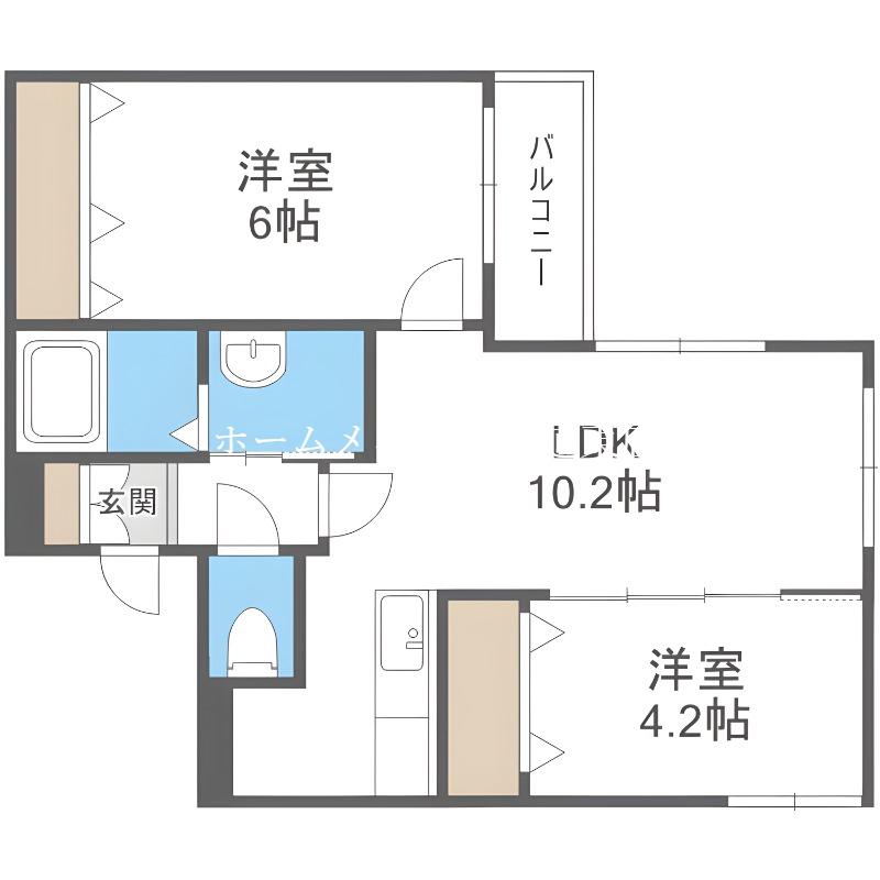 ネコオール麻生(2LDK/3階)の間取り写真