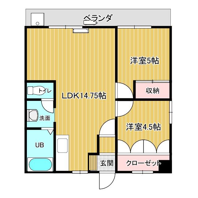 スカイコート大石町NO.2(2LDK/1階)の間取り写真