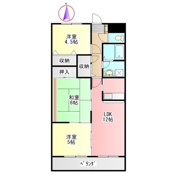 グランツ杉山 III(3LDK/5階)の間取り写真