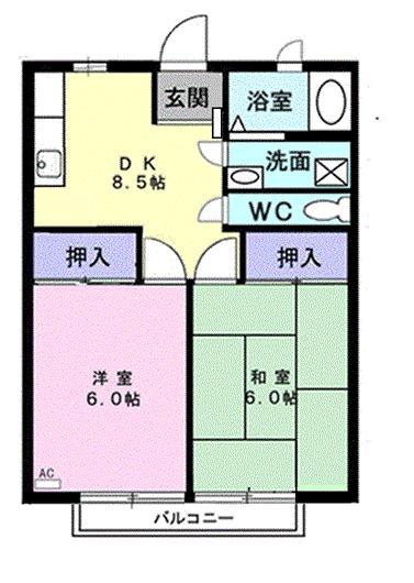 ボヌール金子(2DK/2階)の間取り写真
