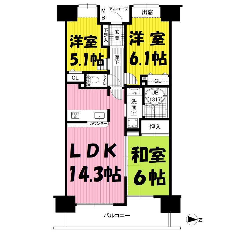レーベンハイムせんげん台ステーションアリーナ(3LDK/8階)の間取り写真