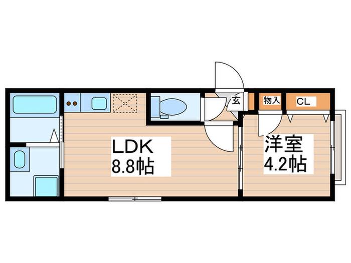 JR中央線 国分寺駅 徒歩8分 2階建 築2年(1LDK/1階)の間取り写真