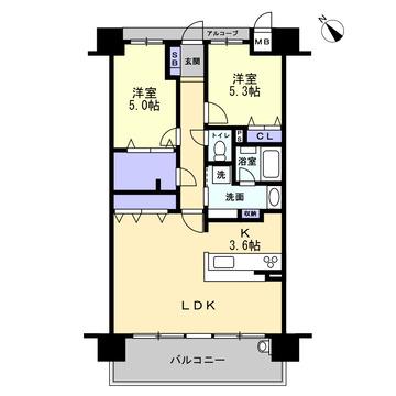 アルファステイツ熊谷銀座(2LDK/2階)の間取り写真