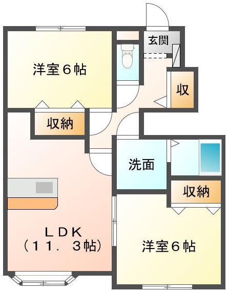 アニメート(2LDK/1階)の間取り写真