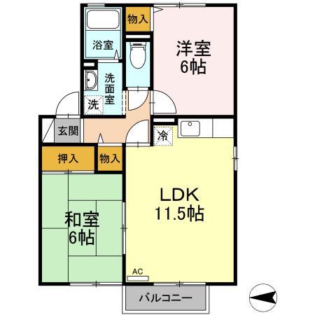 セジュールタイガー A棟(2LDK/2階)の間取り写真