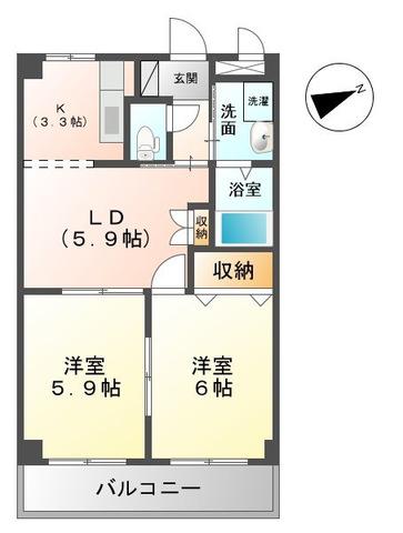 WOOD VILLAGE II(2DK/2階)の間取り写真