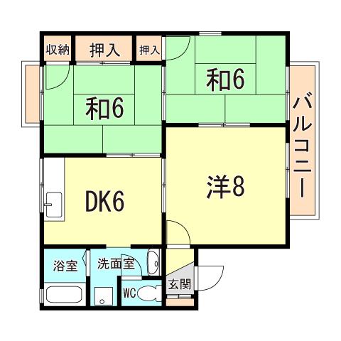ファミール喜楽A棟(3DK/2階)の間取り写真
