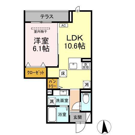 D-ROOM福沢町(1LDK/1階)の間取り写真