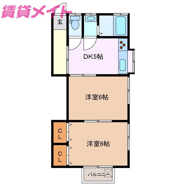 コーポ小杉(2K/2階)の間取り写真