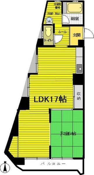 アイエスビル高間(1LDK/3階)の間取り写真