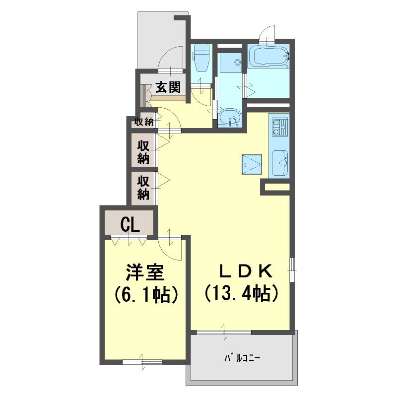 ソレイユ土山II(1LDK/1階)の間取り写真