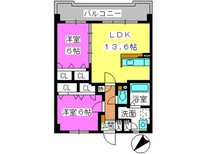 グレイス大城(2LDK/4階)の間取り写真