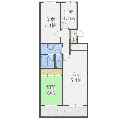 アカシヤコート厚別(3LDK/4階)の間取り写真