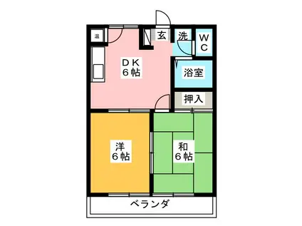 カトル壱番館(2DK/2階)の間取り写真