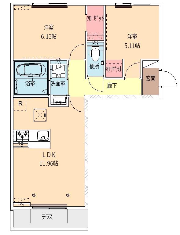フェリス(2LDK/2階)の間取り写真