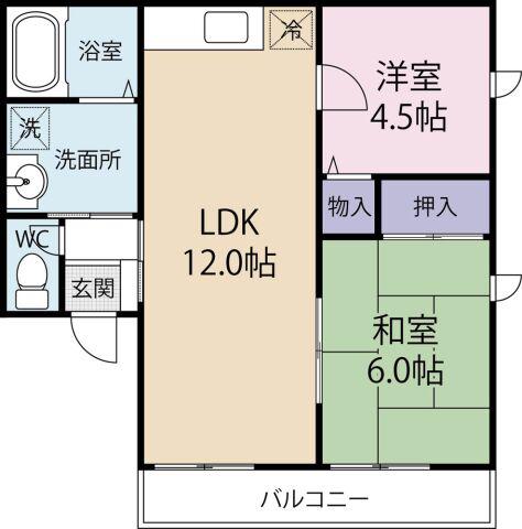 レジデンス法花2(2LDK/2階)の間取り写真